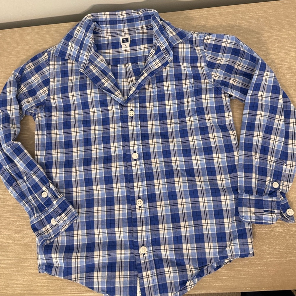 Janie & Jack Blue White Plaid Button Up Shirt Size 5